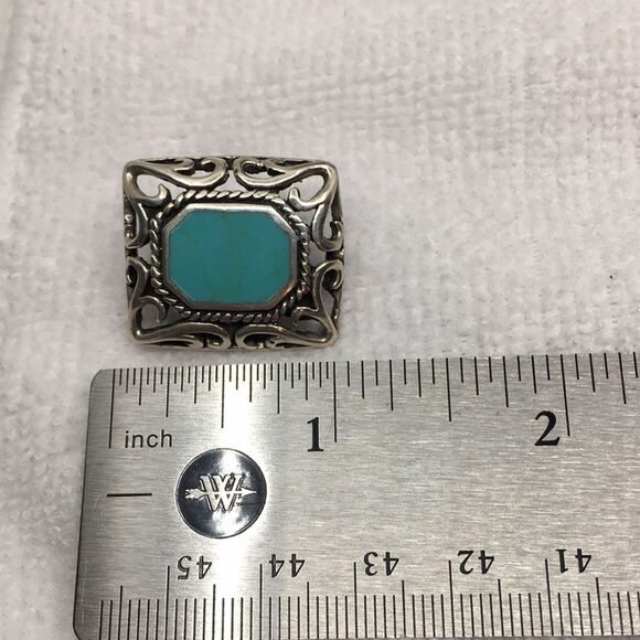 Sterling Silver 925 Mexico Chunky Faux Turquoise Dyed Howlite Pendant & Earrings - Picture 11 of 16